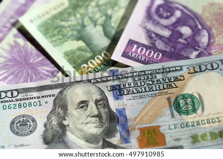 Close up view of beautiful money from Madagascar with dollars
