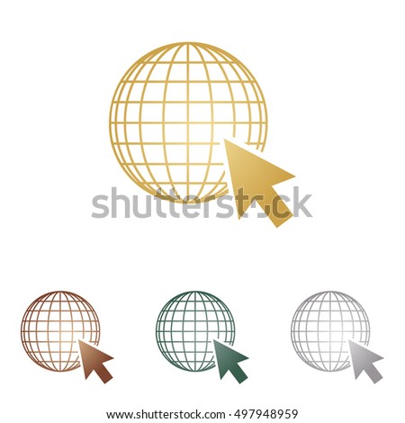 Earth Globe with cursor. Metal icons on white backgound.