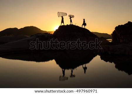 Asian, Family fisherman in the mekong river sunset 