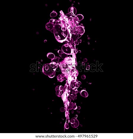 water bubbles. splash of ink isolated on black background. pink bubbles splash close-up. pink water splash. oil splash. water spray with drops isolated.