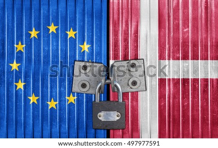 EU and Denmark flag on door with padlock