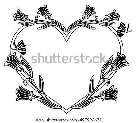 Elegant heart shaped frame with bluebells. Raster clip art.