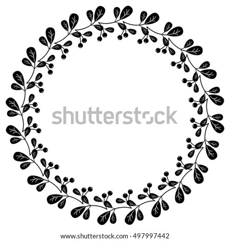 Silhouette round floral frame.  Raster clip art.