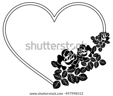 Heart-shaped silhouette frames with roses. Raster clip art