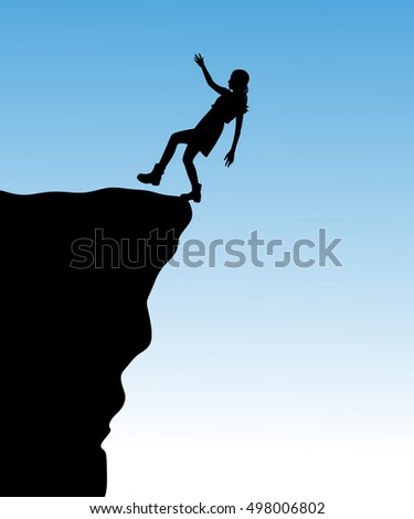 Silhouette of standing woman on cliff, vector