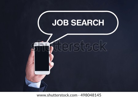 Hand Holding Smartphone with JOB SEARCH written speech bubble