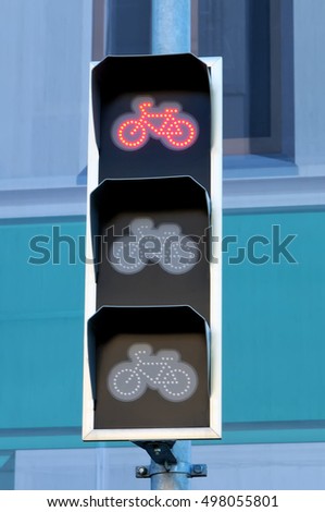 Traffic lights for cyclists. At the traffic light turned red signal