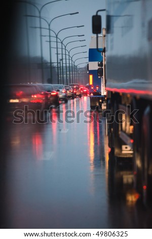 Traffic jam in the rain Royalty-Free Stock Photo #49806325