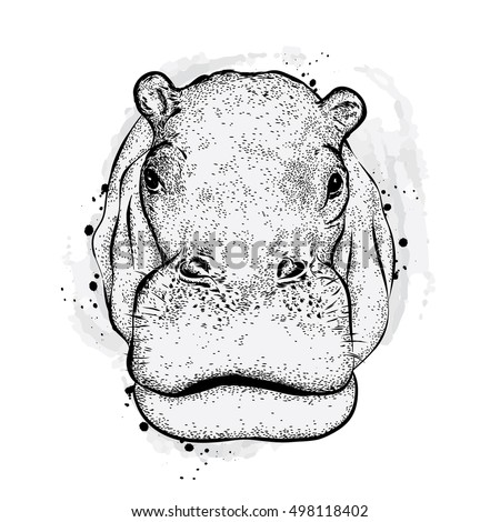 Hippo. Vector illustration for a card or poster. Print on clothes. 