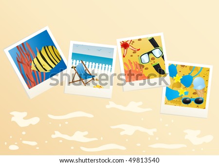 Vector illustration of four summer photos on sandy background