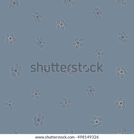 Seamless pattern of stylized floral motif, many small flowers, hole, spots in gray colors. Hand drawn small flowers. Vector seamless floral background in gray colors.