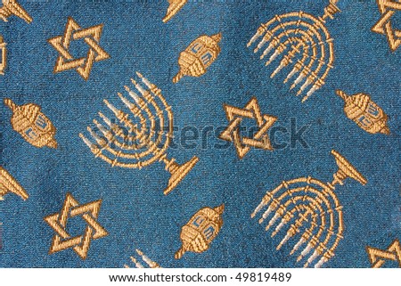 Close-up of Jewish Hanukkah fabric useful as background