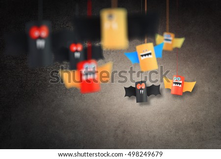 Halloween bats family for Halloween concept background. Paper crafts / DIY.