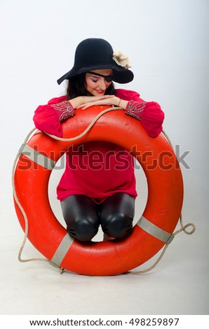 beautiful girl in image of a pirate with a lifeline