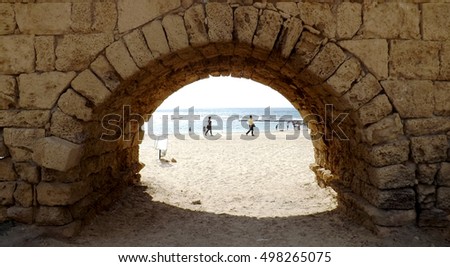Arch of the old roman aqueduct in Israel