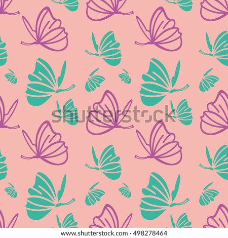 Seamless pattern with butterfly. Raster clip art.