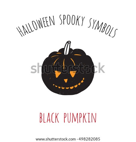 Halloween spooky symbols: black pumpkin. Beautiful vector decorative designs. Cute minimalistic art elements on white backdrop.