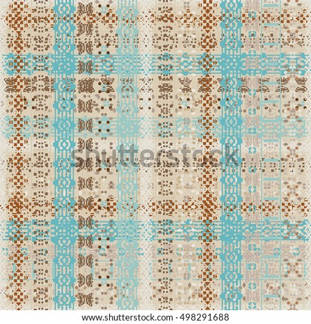Boho style. Ethnic plaid seamless pattern. Tribal art print, tartan cloth. Abstract background texture