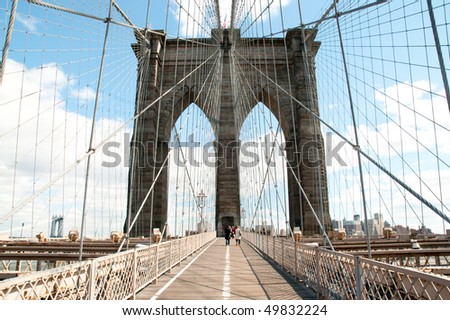 Brooklyn Bridge tower and suspension  cables