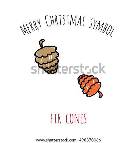 Merry Christmas symbol: fir cones. Beautiful vector for decoration xmas designs. Cute minimalistic art elements on white backdrop.