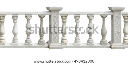 Classic stone balustrade with column isolated over white background