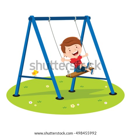 Cute boy playing on swing Royalty-Free Stock Photo #498455992