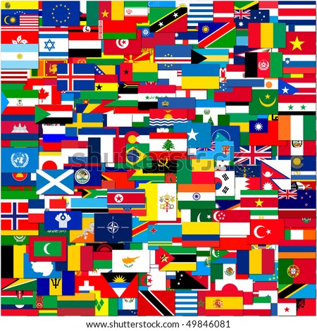 Collection of world flags on white isolated, illustration