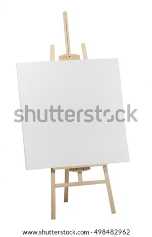 Wooden easel with blank canvas on white background
