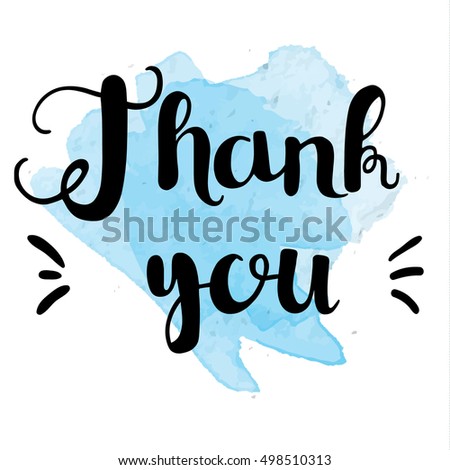 Handwritten thank you on blue watercolor background