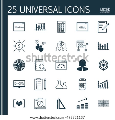 Set Of 25 Universal Editable Icons For Business Management, Statistics And SEO Topics. Includes Icons Such As Calculation, Investment, Questionnaire And More.