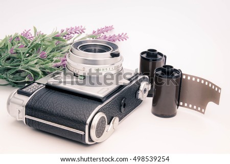 Classic Film camera and lavender.Rerto Style.