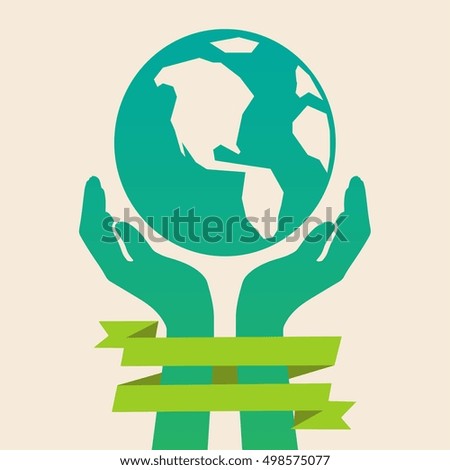 Day of earth vector planet with hands care flat illustration