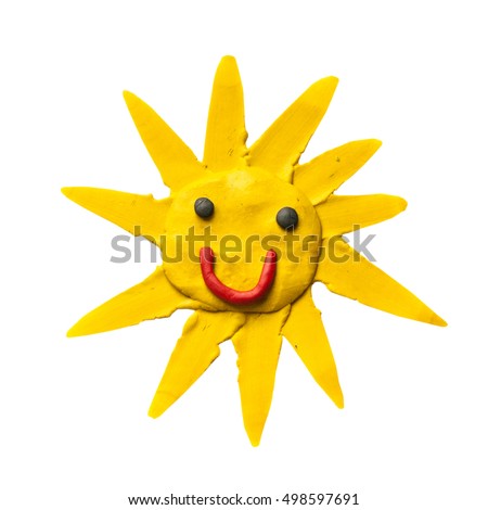 Cartoon sun with smile. Children illustration made of plastiline.
