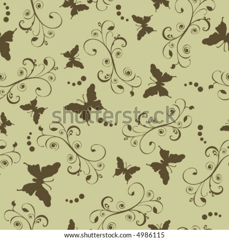 Vector Butterflies floral seamless wallpaper tile. Created in sage green earth tones.