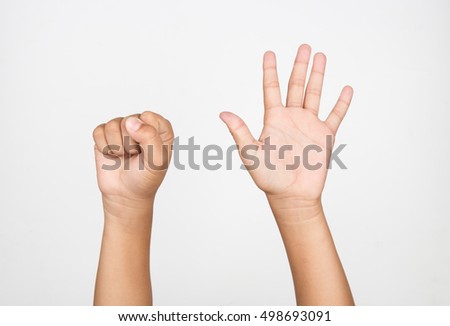 boy hand, the "5" on a white background.