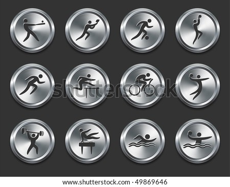 Sport Athletes Icons on Metal Internet Buttons Original Vector Illustration