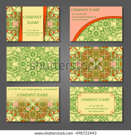 Set of stylish business card template. Abstract floral pattern and ornaments, ottoman motifs. Front and back page.