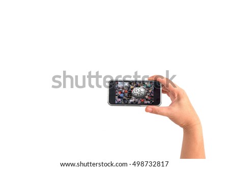 live soccer on Mobile phone in hand holding isolated on white.