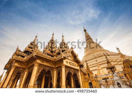 Shwedagon Paya pagoda Myanmar famous sacred place and tourist attraction landmark.Yangon, Myanmar