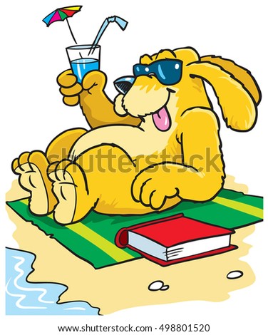 Vector illustration of  dog on the beach