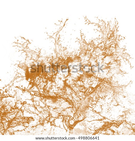 splash of ink isolated on white background. orange brown splash close-up. orange brown water splash. oil splash. water spray with drops isolated.