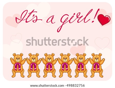 Cute color background with Teddy Bears and originally drawn artistic text. Raster clip art.