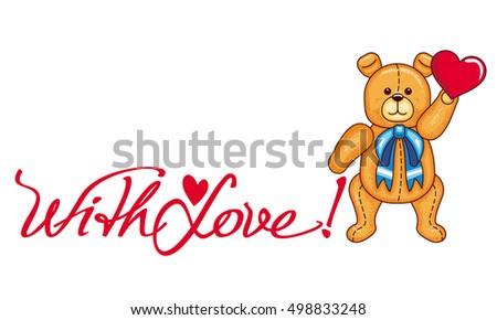 Valentine day  background with cute teddy bear and hearts. Raster clip art.