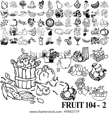 Fruit set of black sketch. Part 104-2. Isolated groups and layers.