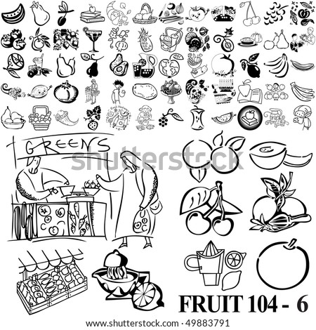 Fruit set of black sketch. Part 104-6. Isolated groups and layers.