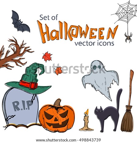 Set of Halloween icons. Vector stock illustration.