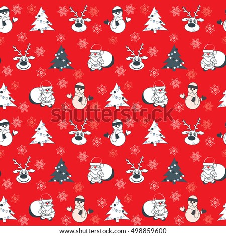Seamless Christmas pattern. Vector design for winter holidays on red background. 