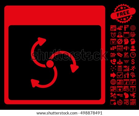 Cyclone Calendar Page icon with bonus calendar and time management clip art. Vector illustration style is flat iconic symbols, red, black background.