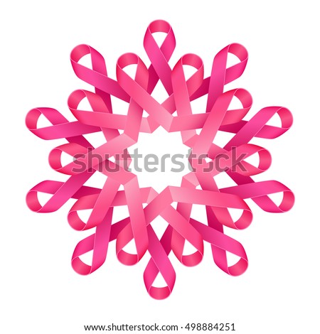 Pink ribbons breast cancer awareness symbolic decorative flower, symbol of people gathering, help and support