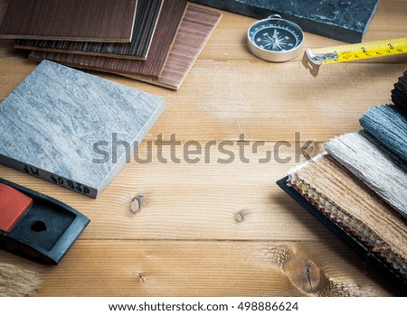 samples of material on  wood background